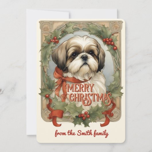 Shih Tzu Dog Vintage Kerst Kaart (Voorkant)