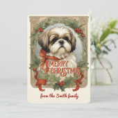 Shih Tzu Dog Vintage Kerst Kaart (Staand voorkant)