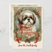 Shih Tzu Dog Vintage Kerst Kaart (Voorkant / Achterkant)