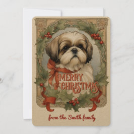 Shih Tzu Dog Vintage Kerst Kaart