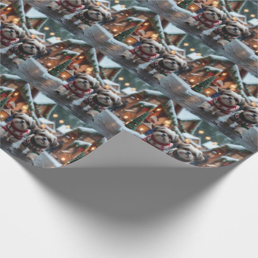 Shih Tzu Dogs Christmas Snow Holiday Cadeaupapier (Hoek)