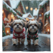Shih Tzu Dogs Christmas Snow Holiday Douchegordijn (Voorkant)