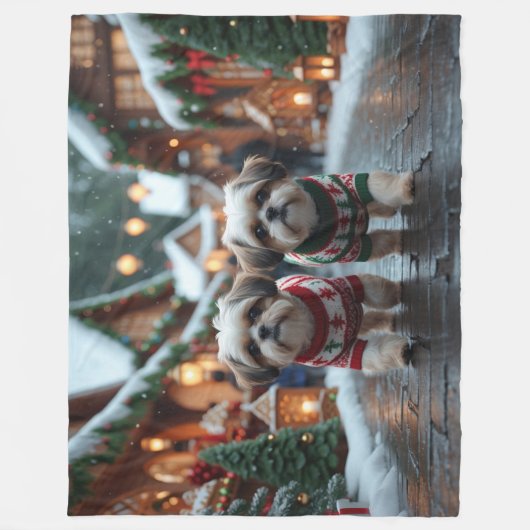 Shih Tzu Dogs Christmas Snow Holiday Fleece Deken (Voorkant)
