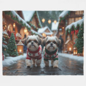 Shih Tzu Dogs Christmas Snow Holiday Fleece Deken (Voorkant (Horizontaal))