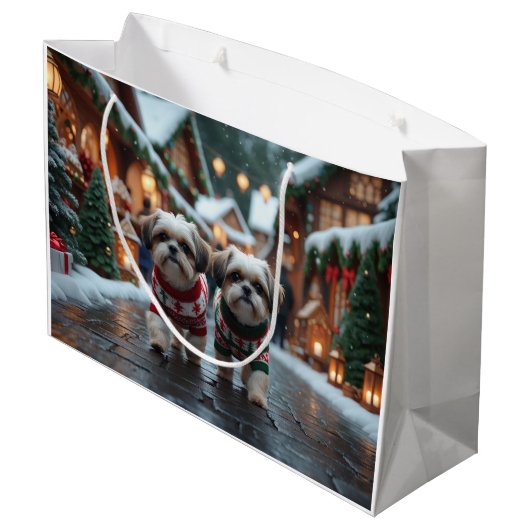 Shih Tzu Dogs Christmas Snow Holiday Groot Cadeauzakje (Achterkant Gekanteld)