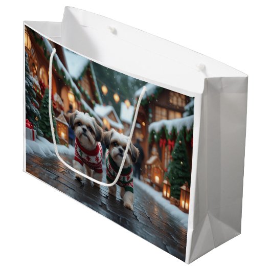 Shih Tzu Dogs Christmas Snow Holiday Groot Cadeauzakje (Voorkant Gekanteld)