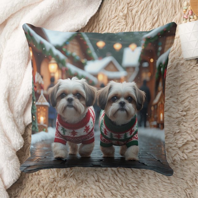 Shih Tzu Dogs Christmas Snow Holiday Kussen (Deken)