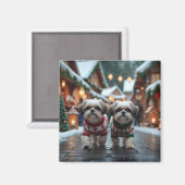 Shih Tzu Dogs Christmas Snow Holiday Magneet (Voorkant / Achterkant)