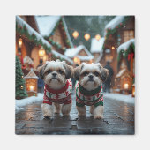 Shih Tzu Dogs Christmas Snow Holiday Magneet (Voorkant)