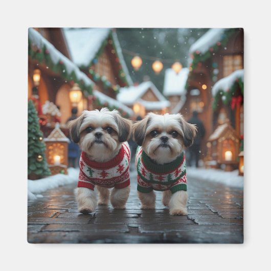 Shih Tzu Dogs Christmas Snow Holiday Magneet