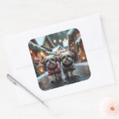 Shih Tzu Dogs Christmas Snow Holiday Vierkante Sticker (Envelop)