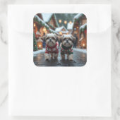 Shih Tzu Dogs Christmas Snow Holiday Vierkante Sticker (Tas)