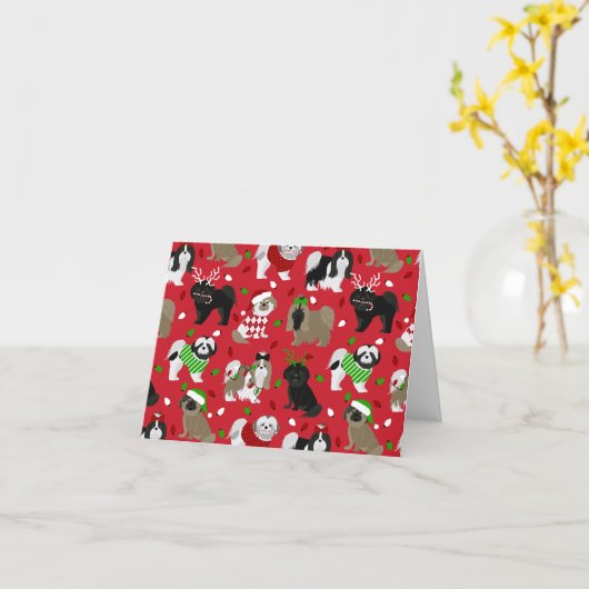 Shih Tzu Dogs Kerstmis Kaart (Gele Bloem)