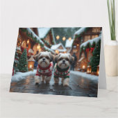 Shih Tzu Dogs Kerstmis Sneeuw Vakantie Kaart (Voorkant)