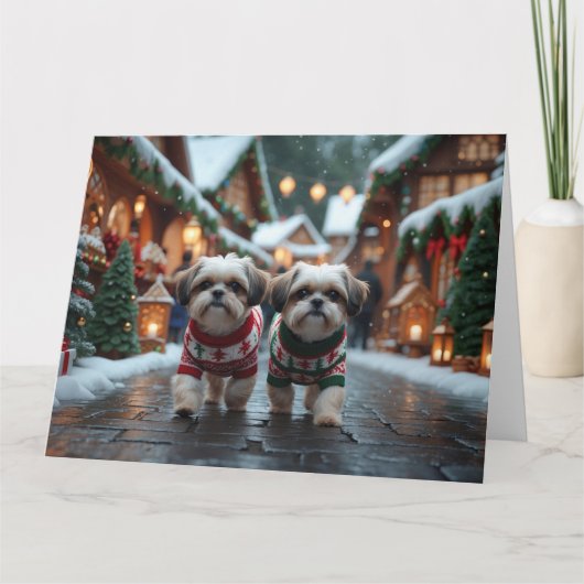 Shih Tzu Dogs Kerstmis Sneeuw Vakantie Kaart (Voorkant)