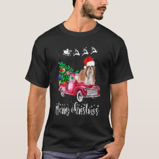 Shih Tzu Dogs Ride Red Truck Kerstmis T-shirt