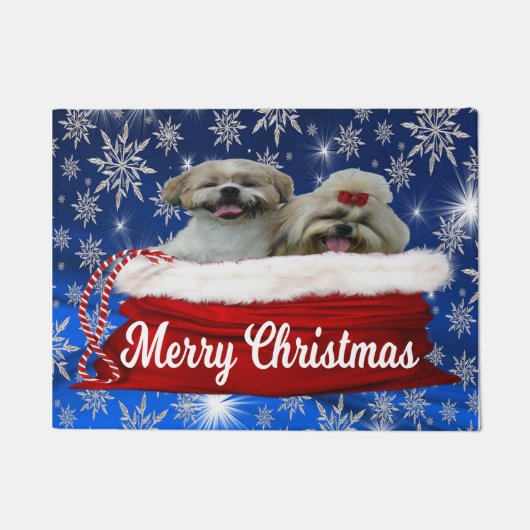 Shih tzu door Mat, prettige kerst Deurmat (Voorkant)