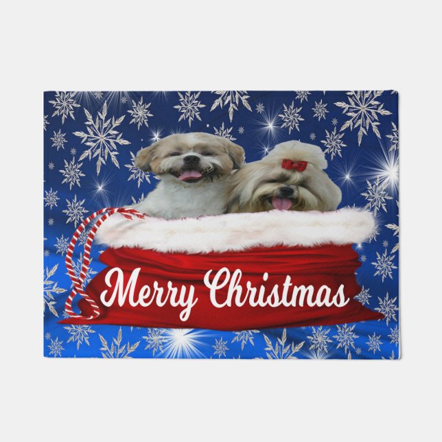 Shih tzu door Mat, prettige kerst Deurmat (Voorkant)