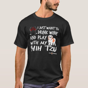 Shih Tzu Drink wijn en speelt met mijn sjiitische T-shirt