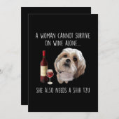 Shih Tzu | Een vrouw kan niet alleen op wijn overl Bedankkaart (Voorkant / Achterkant)