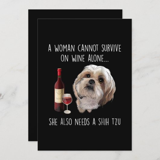 Shih Tzu | Een vrouw kan niet alleen op wijn overl Bedankkaart (Voorkant / Achterkant)