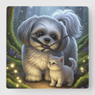 Shih Tzu en de betoverde kitten wandklok