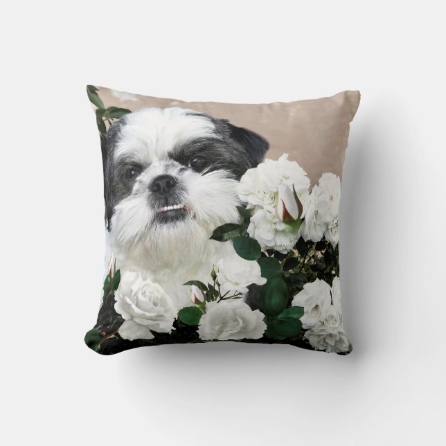 Shih Tzu en rozen Kussen (Voorkant)