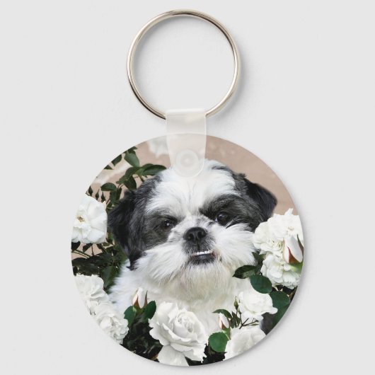 Shih Tzu en rozen Sleutelhanger (Voorkant)