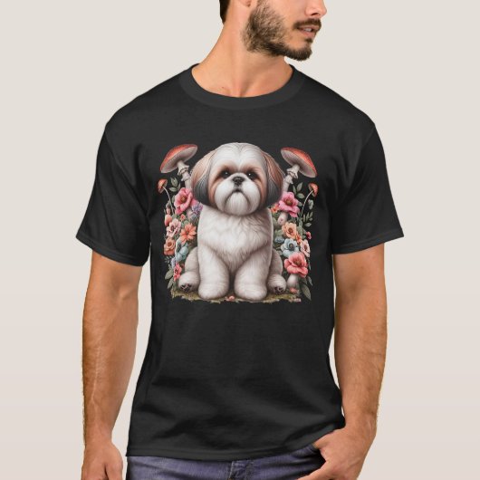 Shih Tzu Esthetische Paddenstoel Bloemen voor Meis T-shirt (Voorkant)