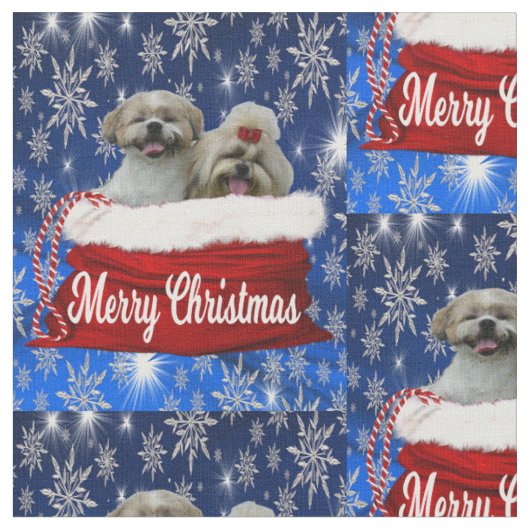 Shih tzu Fabric Kerstmis Stof (Close Up)