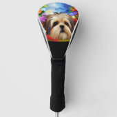 Shih Tzu Face Omringd door Flowers Golfheadcover (Voorkant)