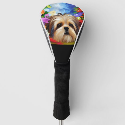 Shih Tzu Face Omringd door Flowers Golfheadcover (Voorkant)