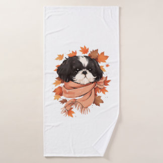 Shih Tzu Fall Dog Autumn Leaves Thanksgiving Copy Badhanddoek