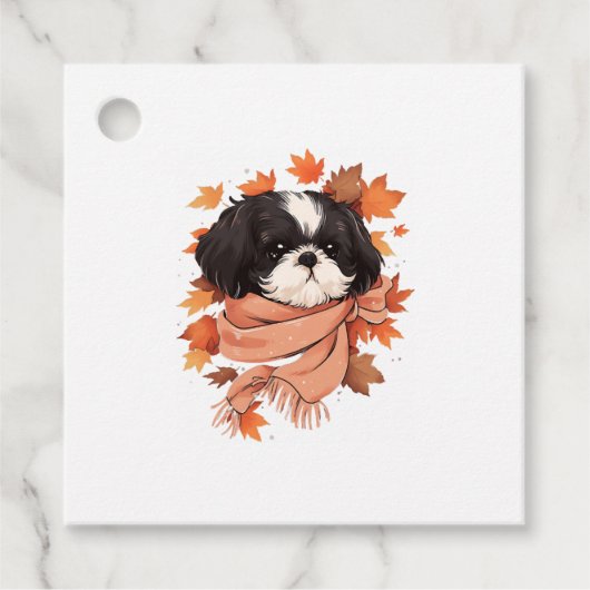 Shih Tzu Fall Dog Autumn Leaves Thanksgiving Copy Bedankjes Labels (Voorkant)