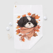 Shih Tzu Fall Dog Autumn Leaves Thanksgiving Copy Golfhanddoek (Insitu)