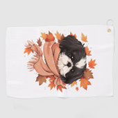 Shih Tzu Fall Dog Autumn Leaves Thanksgiving Copy Golfhanddoek (Horizontaal)