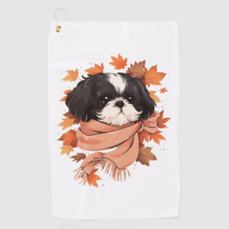 Shih Tzu Fall Dog Autumn Leaves Thanksgiving Copy Golfhanddoek