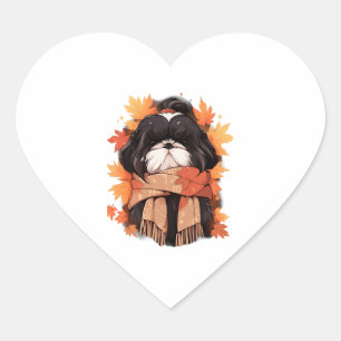 Shih Tzu Fall Dog Autumn Leaves Thanksgiving Copy Hart Sticker