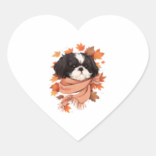 Shih Tzu Fall Dog Autumn Leaves Thanksgiving Copy Hart Sticker