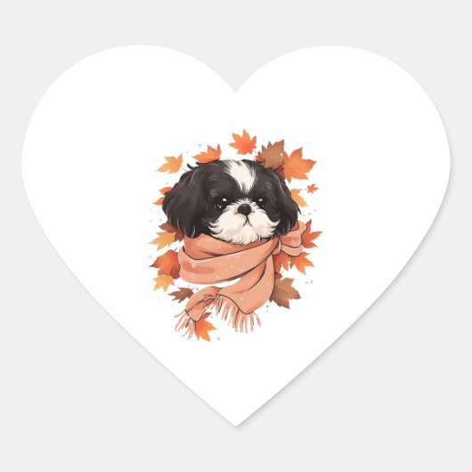 Shih Tzu Fall Dog Autumn Leaves Thanksgiving Copy Hart Sticker (Voorkant)