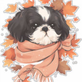Shih Tzu Fall Dog Autumn Leaves Thanksgiving Copy Sticker (Voorkant)