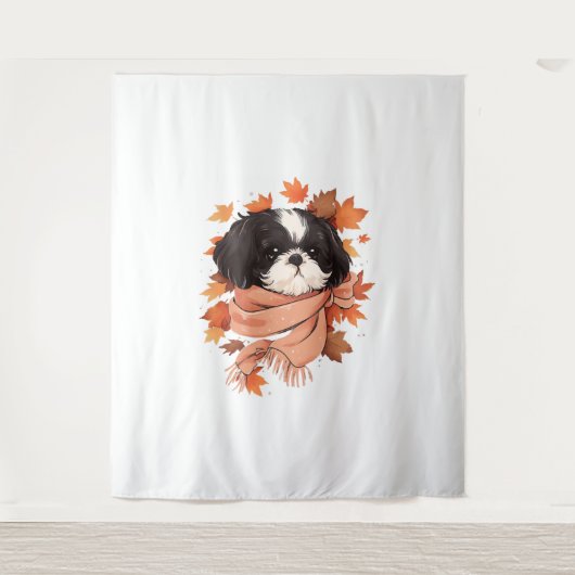 Shih Tzu Fall Dog Autumn Leaves Thanksgiving Copy Wandkleed (Voorkant)