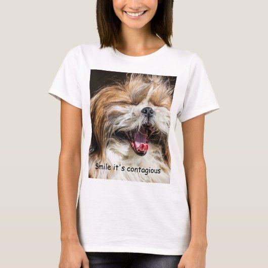 Shih tzu gaapt lachende glimlach tekst aanpassen t-shirt (Voorkant)