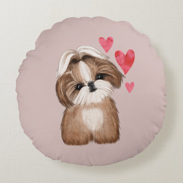 Shih Tzu Gepersonaliseerd met Naam Jaar Rond Kussen (Voorkant)