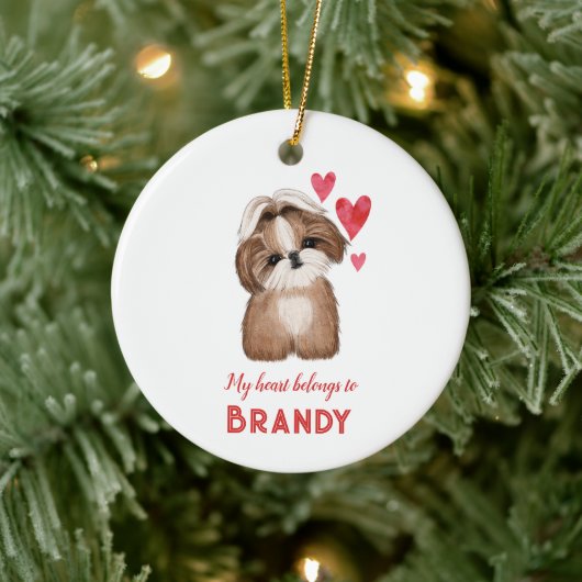 Shih Tzu gepersonaliseerd mijn hart behoort tot Keramisch Ornament (Boom)