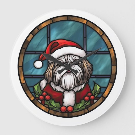 Shih Tzu Glas in lood Kerst Grote Klok (Voorkant)