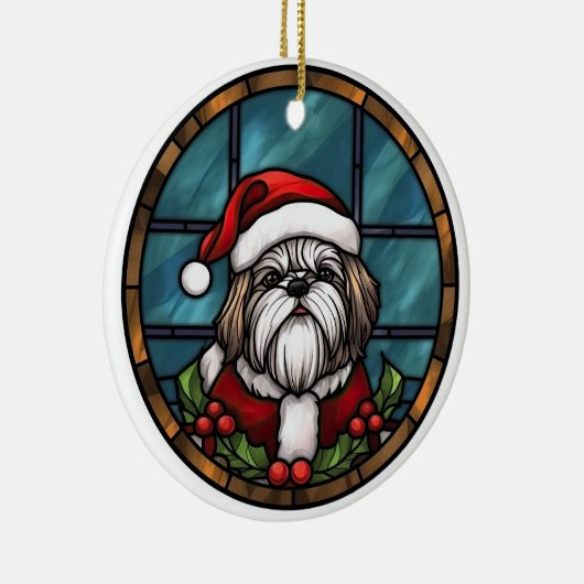 Shih Tzu Glas in lood Kerst Keramisch Ornament (Rechts)