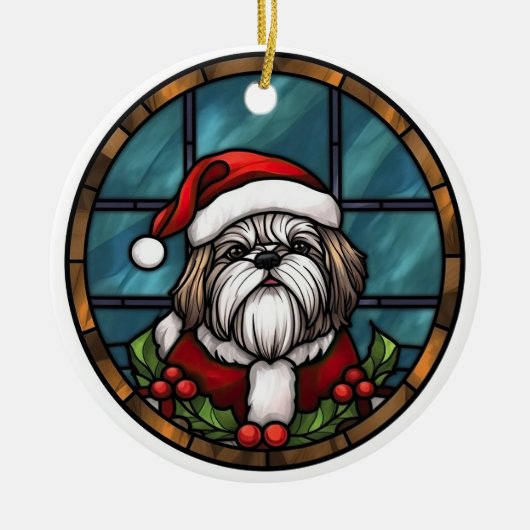 Shih Tzu Glas in lood Kerst Keramisch Ornament (Voorkant)