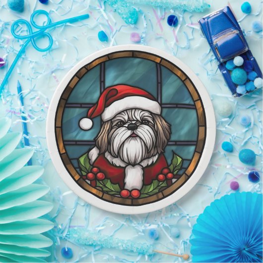 Shih Tzu Glas in lood Kerst Papieren Bordje (Feest)
