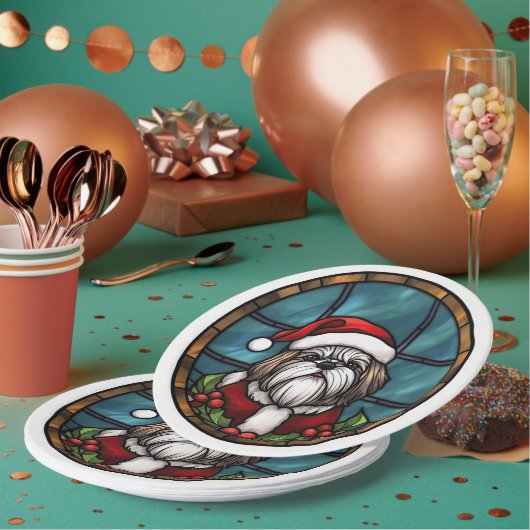 Shih Tzu Glas in lood Kerst Papieren Bordje (Multi)